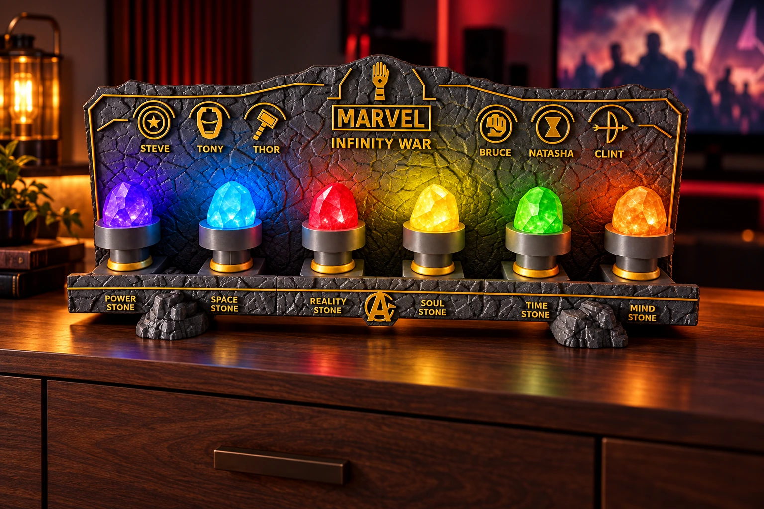 Infinity-War-Tischregal auf Felsständern in einer Raumvisualisierung